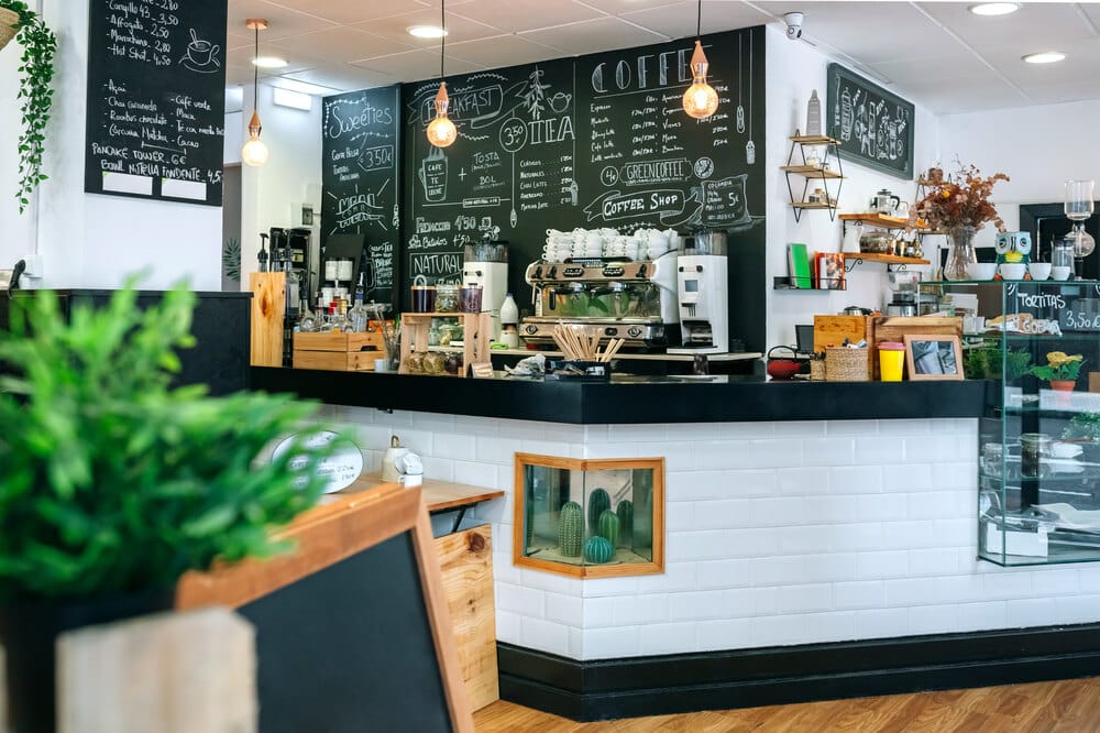 Empty cafe interior with coffee maker