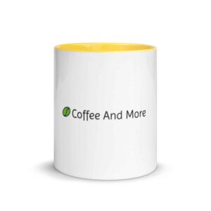 White ceramic mug with color inside yellow 11 oz front