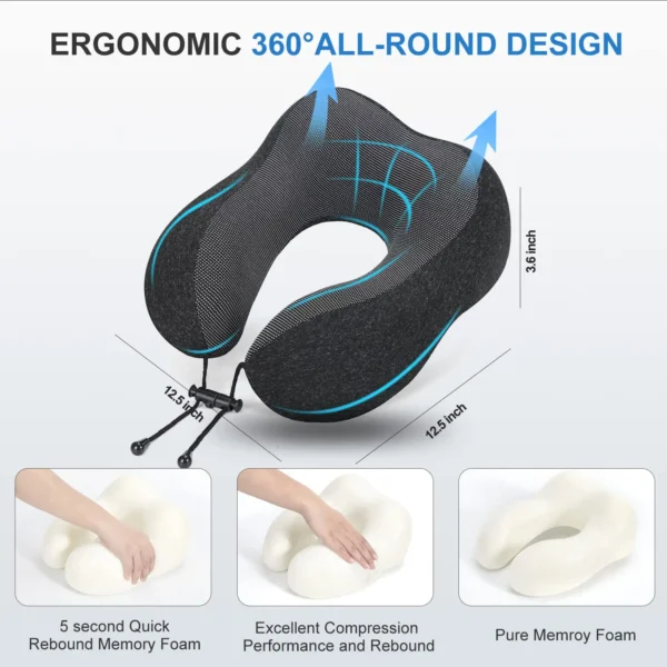 100% Pure Memory Foam U-Shaped Travel Pillow - Image 4